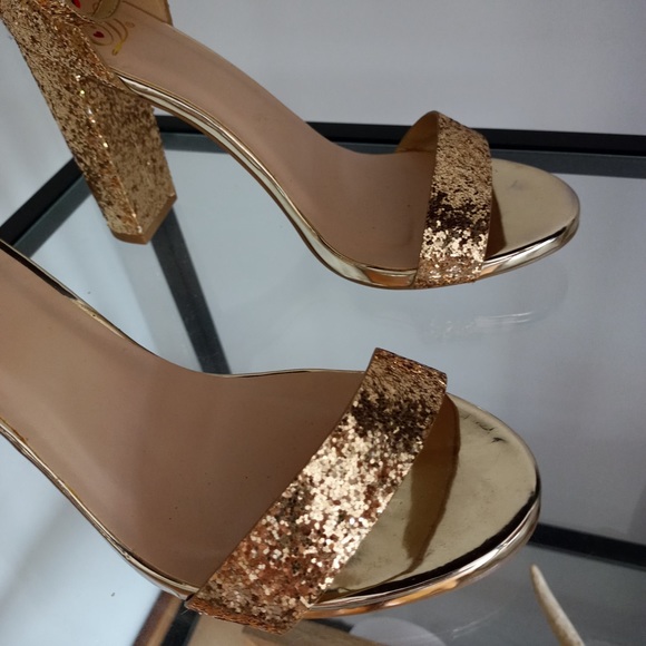 Gold Sequin Block Heels - Picture 2 of 3